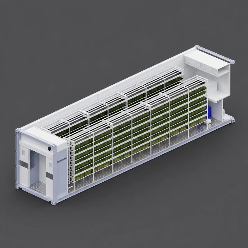 KONTAJNEROVÁ HYDROPONICKÁ FARMA 12m NA KLÍČKY DO KŔMNEJ ZMESI 1300-1500KG/DEŇ 2